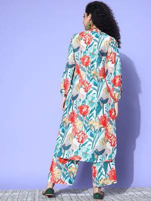 Women Floral Printed Regular Kurta with Trousers 5