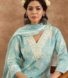 Women Floral Embroidered Pure Cotton Kurta with Trousers & Dupatta