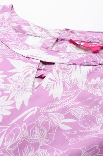 Women Floral Printed Empire Pure Cotton Kurta with Trousers