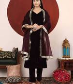 Gota Patti Lace Velvet Winter kurta with Trouser & Dupatta