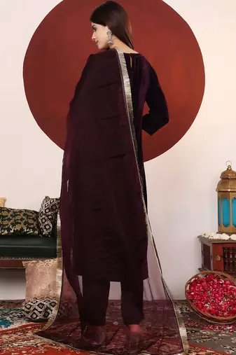 Gota Patti Lace Velvet Winter kurta with Trouser & Dupatta