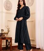 Striped Woven Design Silk Crepe Kurta With Trousers