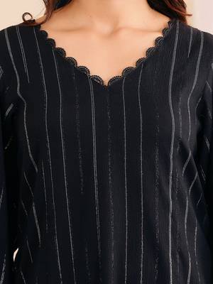 Striped Woven Design Silk Crepe Kurta With Trousers 2
