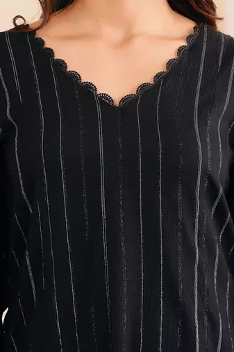 Striped Woven Design Silk Crepe Kurta With Trousers
