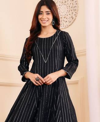 Women Striped Regular Gotta Patti Silk Crepe Kurta with Trouser 2