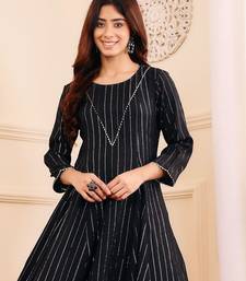 Women Striped Regular Gotta Patti Silk Crepe Kurta with Trouser