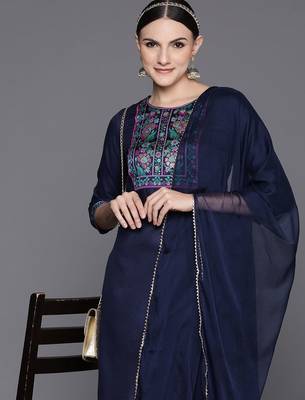Women Floral Yoke Design Regular Gotta Patti Kurta with Palazzos & Dupatta 2