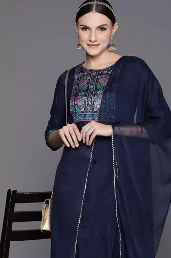 Women Floral Yoke Design Regular Gotta Patti Kurta with Palazzos & Dupatta