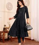 Women Striped Regular Gotta Patti Silk Crepe Kurta with Trouser