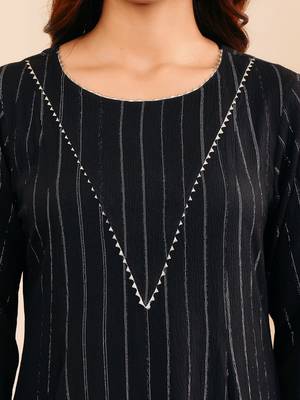 Women Striped Regular Gotta Patti Silk Crepe Kurta with Trouser 3