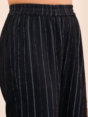 Women Striped Regular Gotta Patti Silk Crepe Kurta with Trouser 4