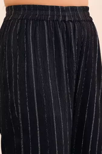Women Striped Regular Gotta Patti Silk Crepe Kurta with Trouser