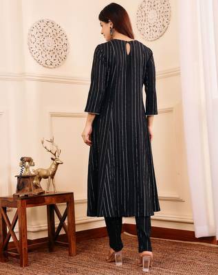 Women Striped Regular Gotta Patti Silk Crepe Kurta with Trouser 6