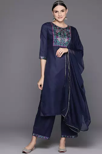 Women Floral Yoke Design Regular Gotta Patti Kurta with Palazzos & Dupatta