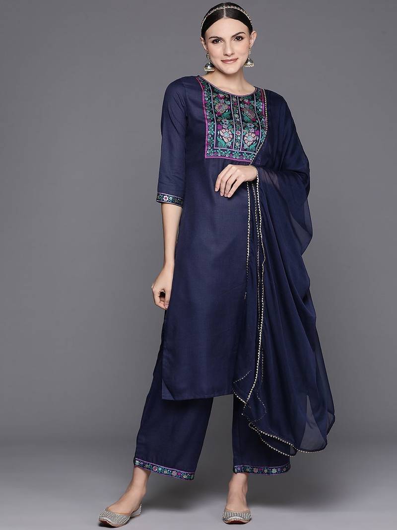 Women Floral Yoke Design Regular Gotta Patti Kurta with Palazzos & Dupatta