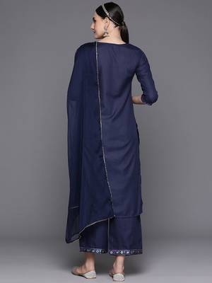 Women Floral Yoke Design Regular Gotta Patti Kurta with Palazzos & Dupatta 7