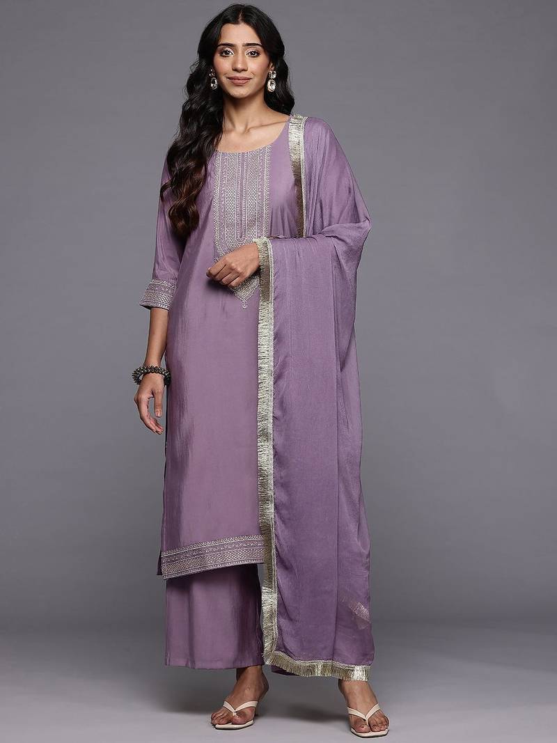 Ethnic Motifs Embroidered Regular Kurta with Trousers & With Dupatta
