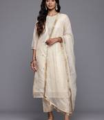 Ethnic Motifs Embroidered Sequinned Brocade Kurta With Trousers & Dupatta