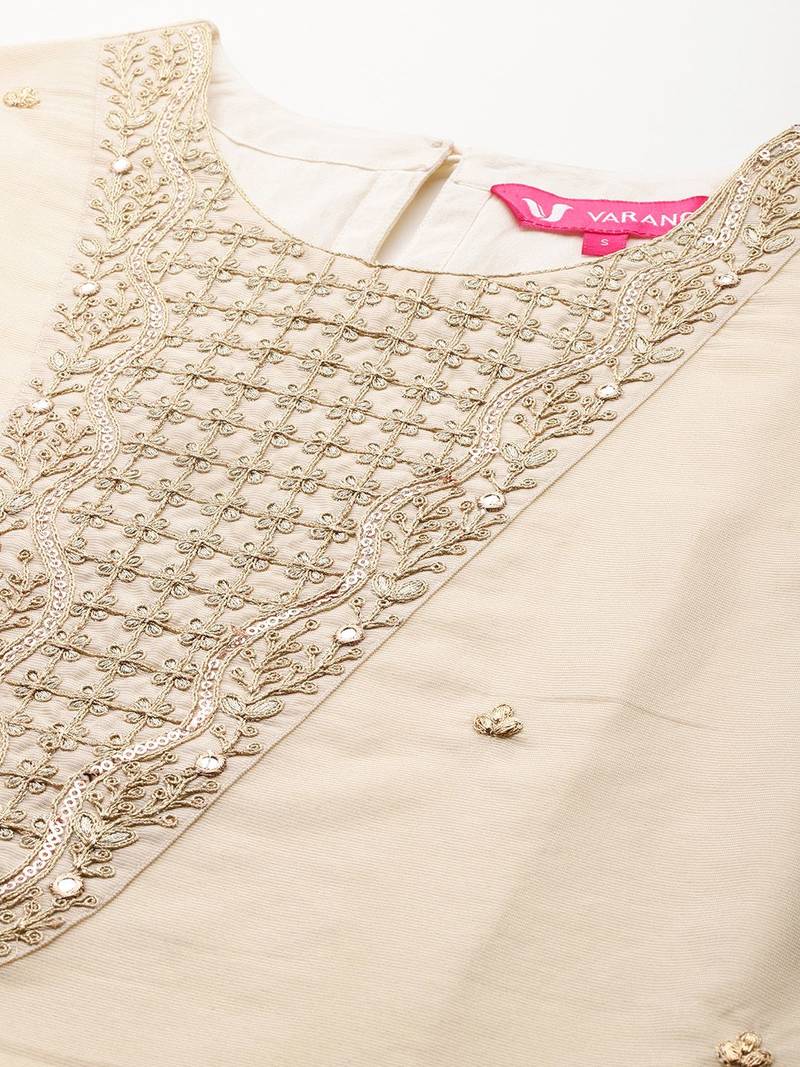 Ethnic Motifs Embroidered Sequinned Brocade Kurta With Trousers & Dupatta
