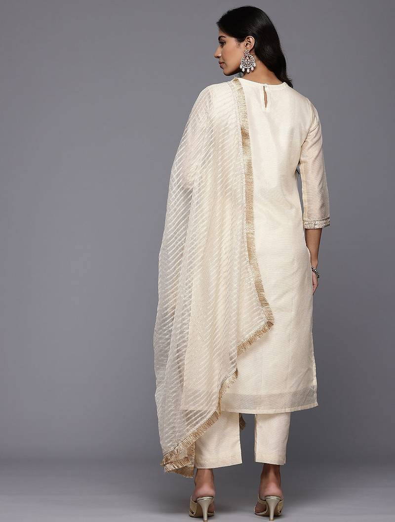 Ethnic Motifs Embroidered Sequinned Brocade Kurta With Trousers & Dupatta