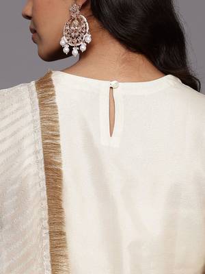 Ethnic Motifs Embroidered Sequinned Brocade Kurta With Trousers & Dupatta 8