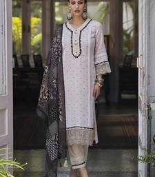 Cream-Coloured & Black Floral Embroidered Thread Work Linen Kurta Set