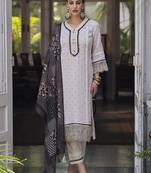Cream-Coloured & Black Floral Embroidered Thread Work Linen Kurta Set