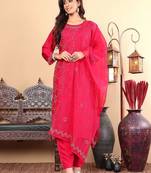 Geometric Embroidered Regular Thread Work Straight Kurta with Trousers & Dupatta