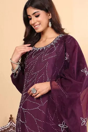 Floral Embroidered Regular Thread Work Straight Kurta with Trousers & Dupatta