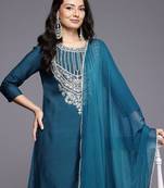 Ethnic Motifs Embroidered Zari Kurta With Trousers & Dupatta