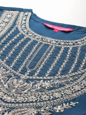 Ethnic Motifs Embroidered Zari Kurta With Trousers & Dupatta 2