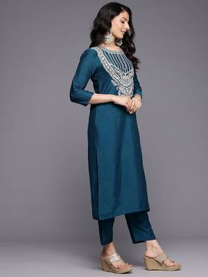 Ethnic Motifs Embroidered Zari Kurta With Trousers & Dupatta 6