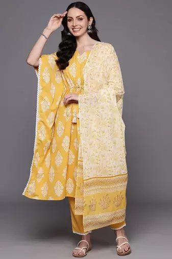 Floral Printed Kurta with Trousers & With Dupatta