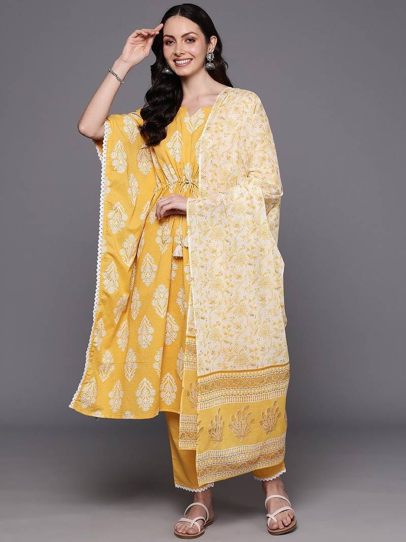 Floral Printed Kurta with Trousers & With Dupatta