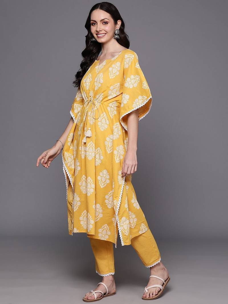 Floral Printed Kurta with Trousers & With Dupatta