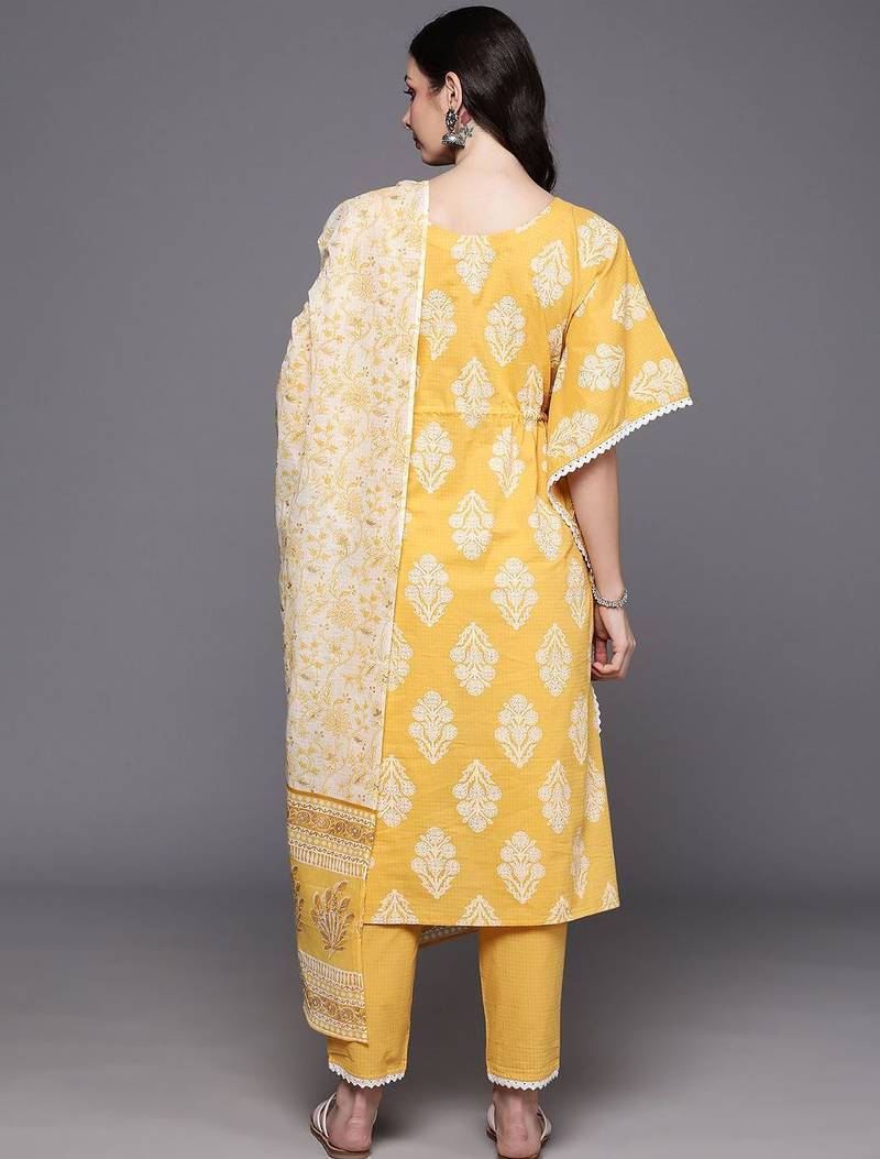 Floral Printed Kurta with Trousers & With Dupatta