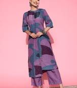 Abstract Printed Mandarin Collar Straight Kurta with Trousers