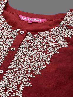 Floral Yoke Design Chanderi Silk Straight Kurta & Trousers With Dupatta 2