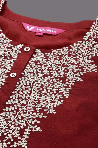 Floral Yoke Design Chanderi Silk Straight Kurta & Trousers With Dupatta