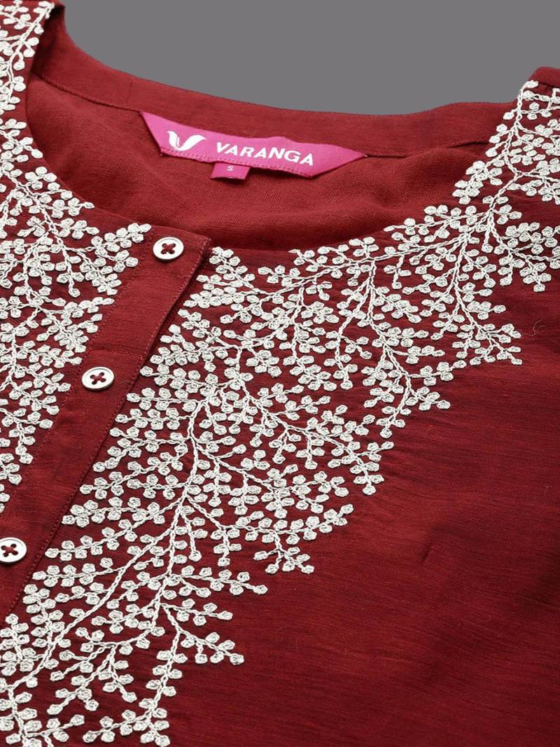 Floral Yoke Design Chanderi Silk Straight Kurta & Trousers With Dupatta