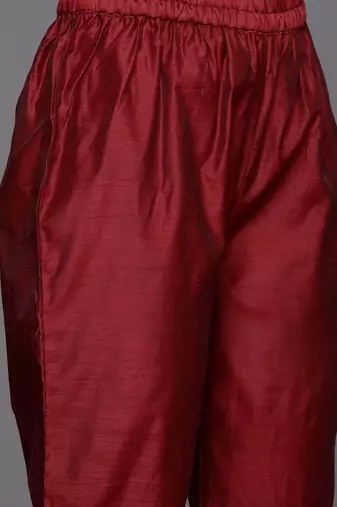Floral Yoke Design Chanderi Silk Straight Kurta & Trousers With Dupatta