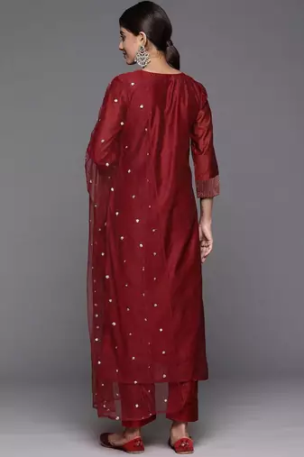 Floral Yoke Design Chanderi Silk Straight Kurta & Trousers With Dupatta