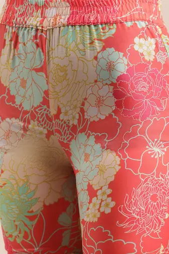 Floral Printed Empire Mirror Work Anarkali Kurta with Sharara & With Dupatta