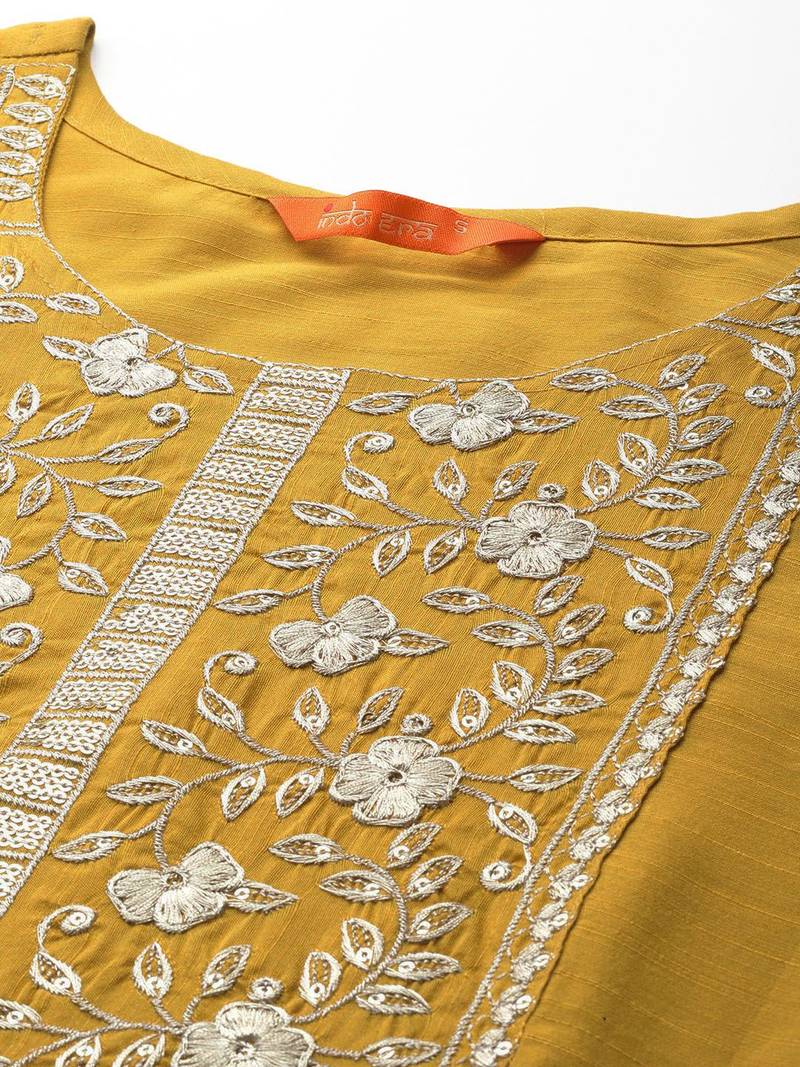 Floral Embroidered Chanderi Silk Kurta with Trousers & Dupatta