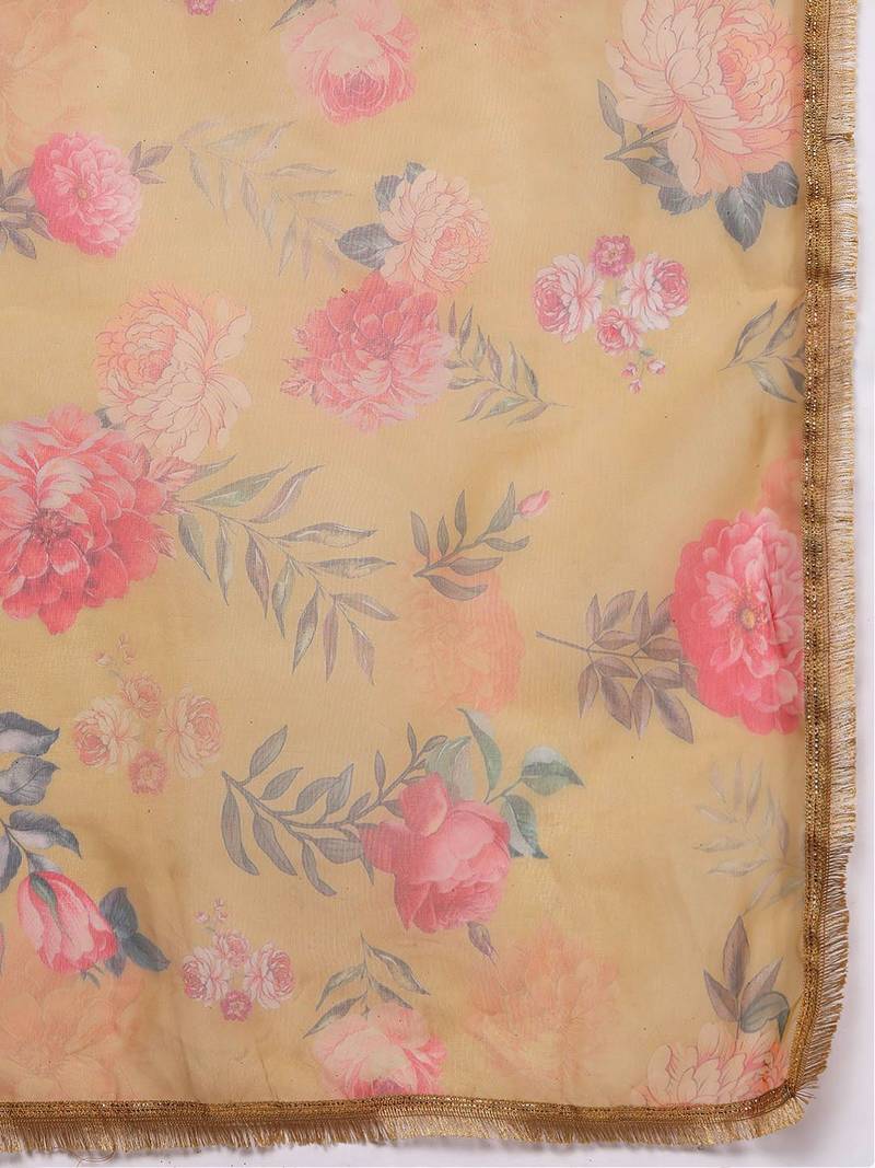 Floral Embroidered Chanderi Silk Kurta with Trousers & Dupatta