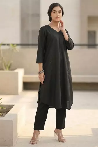 V Neck A-Line Kurta with Trousers
