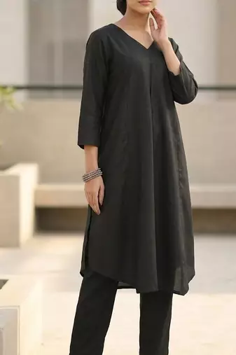 V Neck A-Line Kurta with Trousers