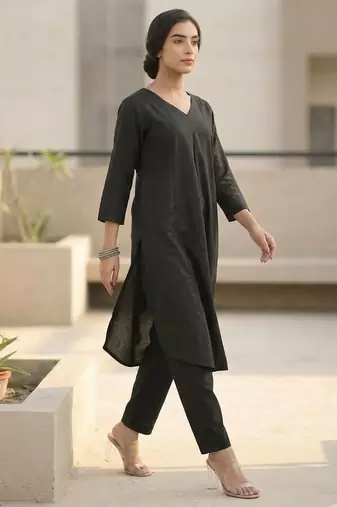 V Neck A-Line Kurta with Trousers