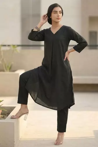 V Neck A-Line Kurta with Trousers