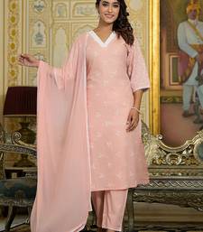 Floral Embroidered Chikankari Straight Kurta With Trousers & Dupatta